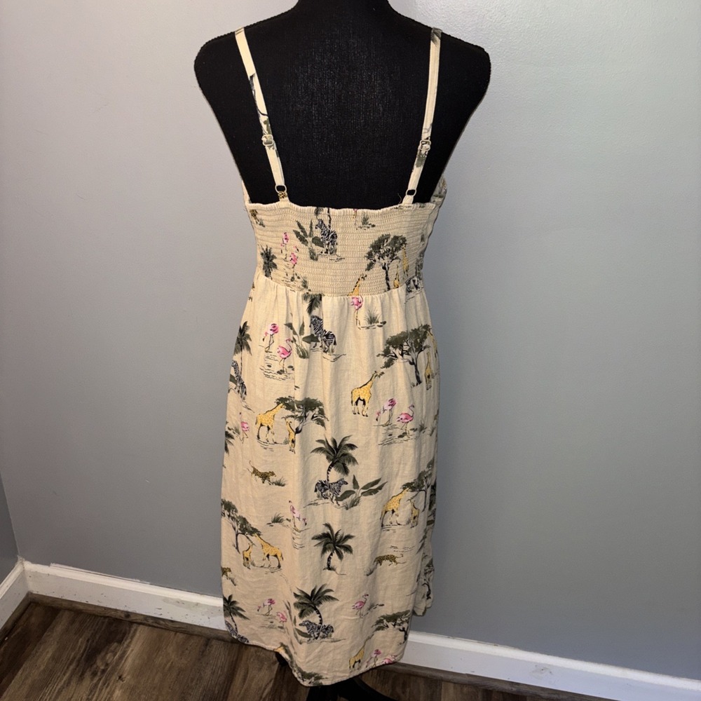 Old Navy Tan Safari Animal Print Linen Midi Dress Sz S Bohemian - Picture 4 of 10